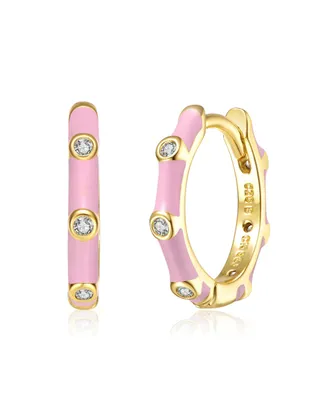 Baby/Kids 14k Yellow Gold Plated with Cubic Zirconia Enamel Bamboo Hoop Earrings