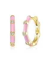 Rachel Glauber Baby/Kids 14k Yellow Gold Plated with Cubic Zirconia Enamel Bamboo Hoop Earrings