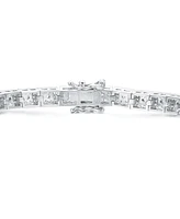 Genevive Sterling Silver Clear Round Baguette Cubic Zirconia Link Bracelet