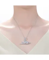 Rhodium-Plated with Red & Cubic ZIrconia Ice Out Shark Pendant Necklace in Sterling Silver