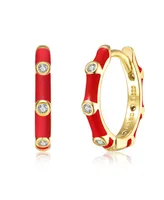 Baby/Kids 14k Yellow Gold Plated with Cubic Zirconia Enamel Bamboo Hoop Earrings