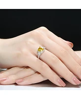 Genevive Sterling Silver Yellow Cubic Zirconia Halo Coctail Ring