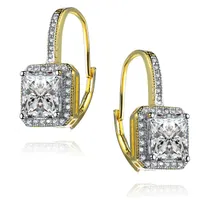 Rachel Glauber Radiant 14K Gold-Plated Halo Leverback Earrings with Cubic Zirconia