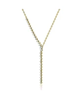 Genevive Rhodium-Plated with Cubic ZIrconia Asymmetrical Waterfall Y-Necklace in Sterling Silver