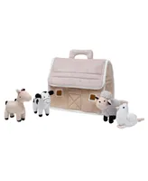 Lambs & Ivy Baby Farm Plush Barn with 4 Stuffed Animals Toy - Taupe/Gray/White