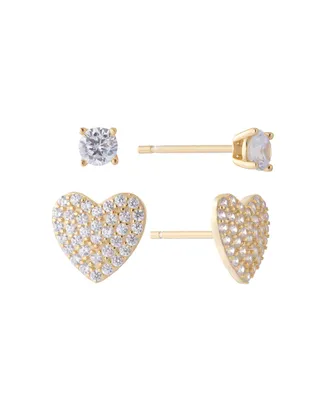 Gianni Bernini 2-Pair Cubic Zirconia Pave Heart Stud Earrings Set (0.69 ct. t.w.) Sterling Silver or 18K Gold Over