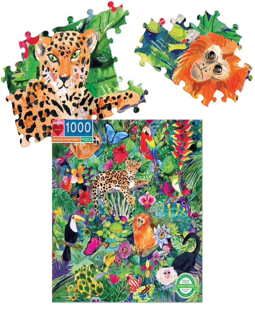 Eeboo Piece and Love Amazon Rainforest 1000 Piece Square Adult Jigsaw Puzzle Set