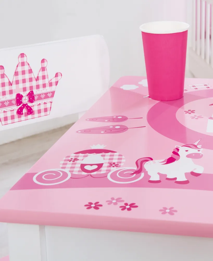 Roba-Kids Table Krone Wood Children's Princess Castle Unicorn Design Seating Group Chair 3 Piece Set