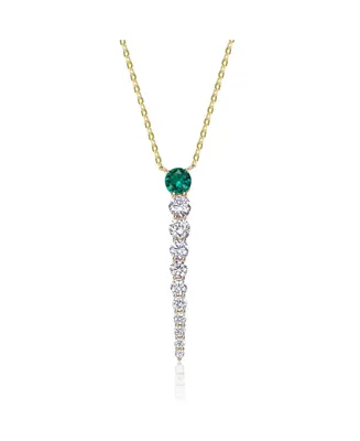 Genevive 14k Yellow Gold Plated with Emerald & Cubic Zirconia Icicle Journey Pendant Layering Necklace Sterling Silver