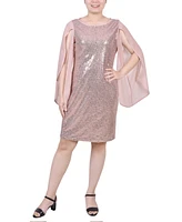 Ny Collection Women's Long Open Flutter Sleeve Sequined Dress