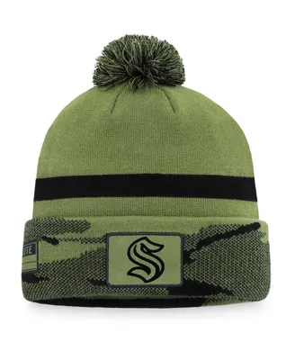 Men's Fanatics Camo Seattle Kraken Military-Inspired Appreciation Cuffed Knit Hat with Pom