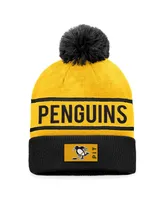 Men's Fanatics Gold, Black Pittsburgh Penguins Authentic Pro Alternate Logo Cuffed Knit Hat with Pom