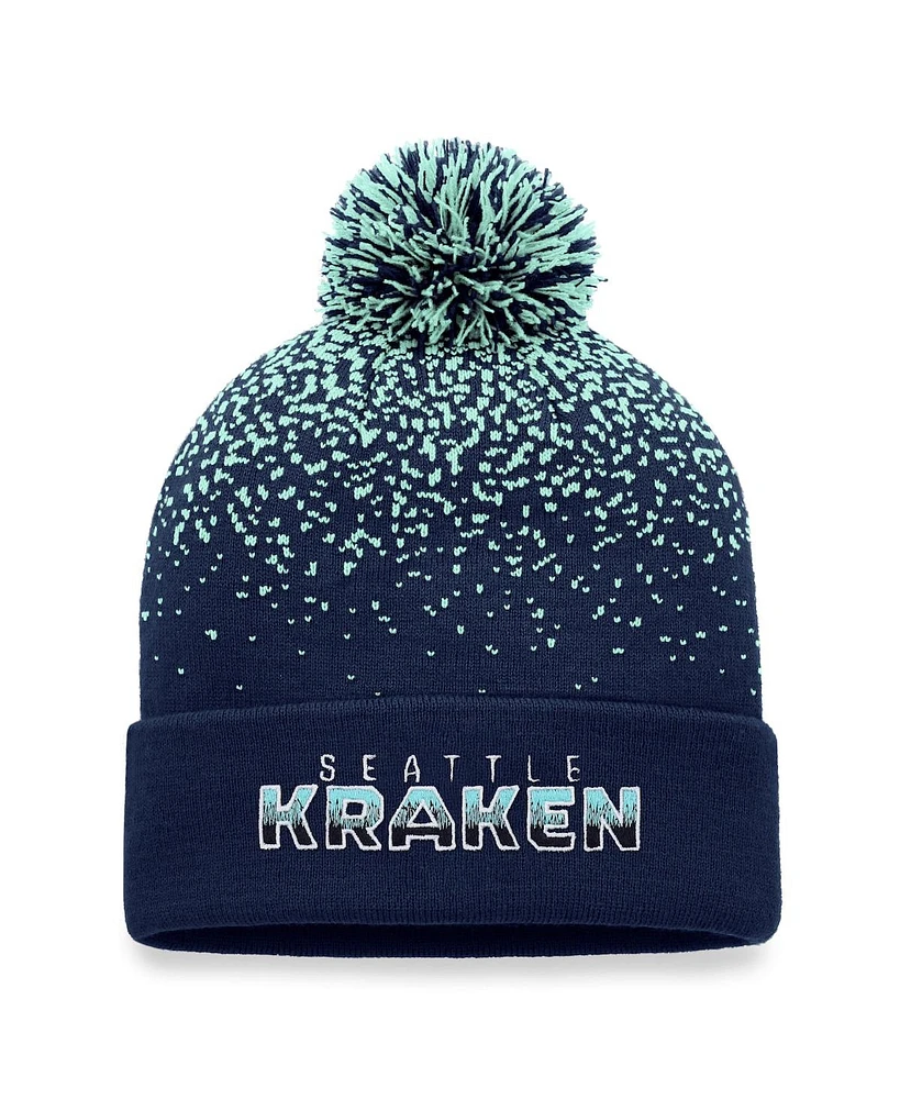 Men's Fanatics Deep Sea Blue Seattle Kraken Iconic Gradient Cuffed Knit Hat with Pom