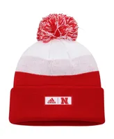 Men's adidas Scarlet and White Nebraska Huskers Colorblock Cuffed Knit Hat with Pom