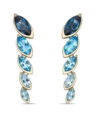 Elegant Ombre Blue Topaz Marquise Bezel Set Drop Earrings in 14K Yellow Over Gold Sterling Silver