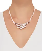 Arabella Cultured Freshwater Pearl (6-8-1/2mm) & Cubic Zirconia 17" Statement Necklace in Sterling Silver