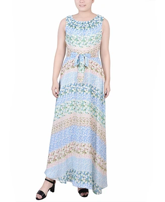 Ny Collection Petite Sleeveless Belted Chiffon Maxi Dress