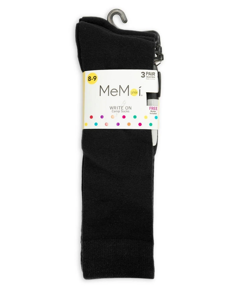 MeMoi Girls 3 Pairs Write On Camp Cotton Blend Knee High Socks
