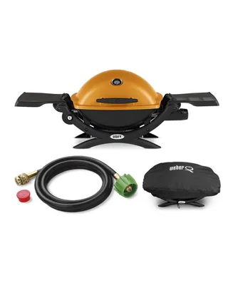Weber Q1200 Liquid Propane Grill With Adapter Hose And Grill Cover
