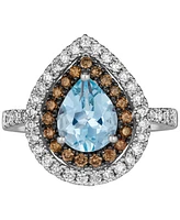 Le Vian Sea Blue Aquamarine (1 ct. t.w.) & Diamond (7/8 ct. t.w.) Teardrop Halo Ring in 14k White Gold