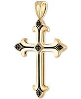 Esquire Men's Jewelry Black Cubic Zirconia Cross Pendant in 14k Gold-Plated Sterling Silver, Created for Macy's