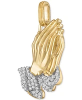 Esquire Men's Jewelry Cubic Zirconia Two-Tone Praying Hands Pendant in Sterling Silver & 14k Gold-Plate, Created for Macy's