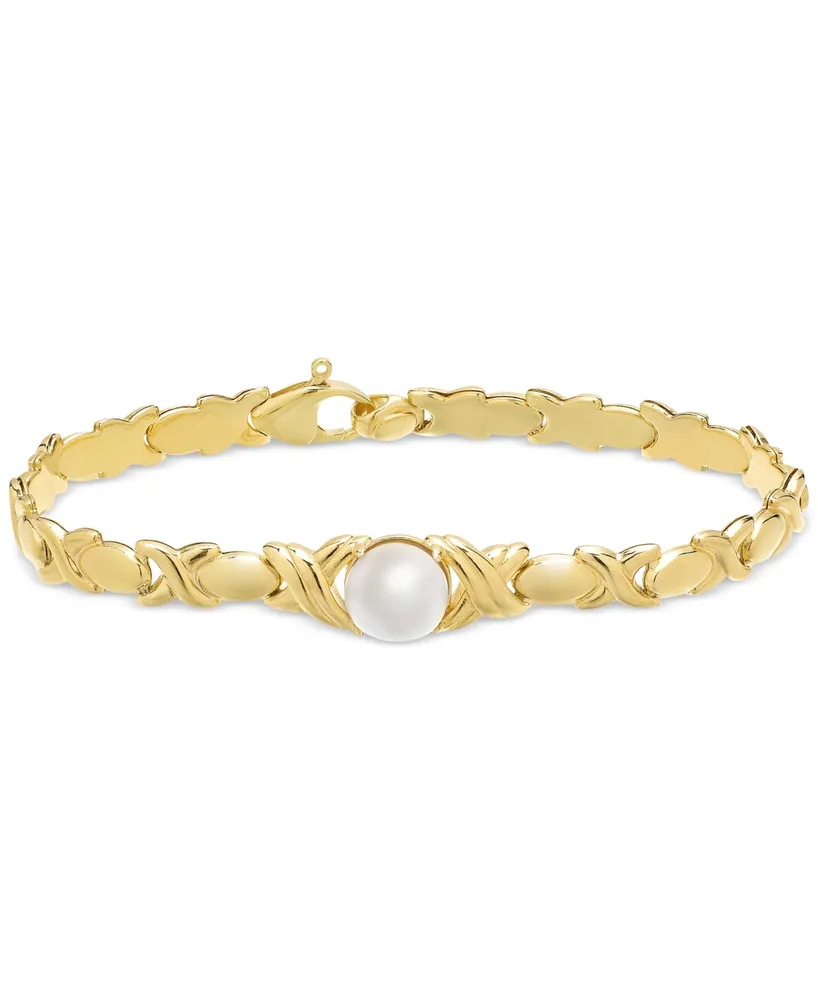 Cultured Freshwater Pearl (9mm) Link Bracelet in 14k Gold-Plated Sterling Silver