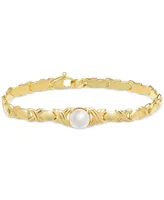 Cultured Freshwater Pearl (9mm) Link Bracelet in 14k Gold-Plated Sterling Silver