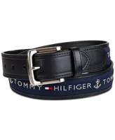 Tommy Hilfiger Men's Tri-Color Ribbon Inlay Leather Belt