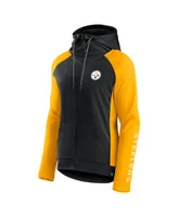 Women's Fanatics Black, Gold Pittsburgh Steelers End Around Raglan Full-Zip Hoodie