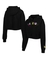 Women's The Wild Collective Black Minnesota Vikings Cropped Pullover Hoodie