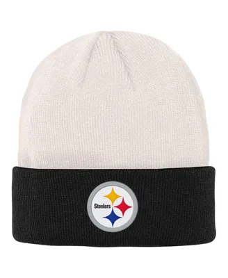 Big Boys Cream, Black Pittsburgh Steelers Bone Cuffed Knit Hat