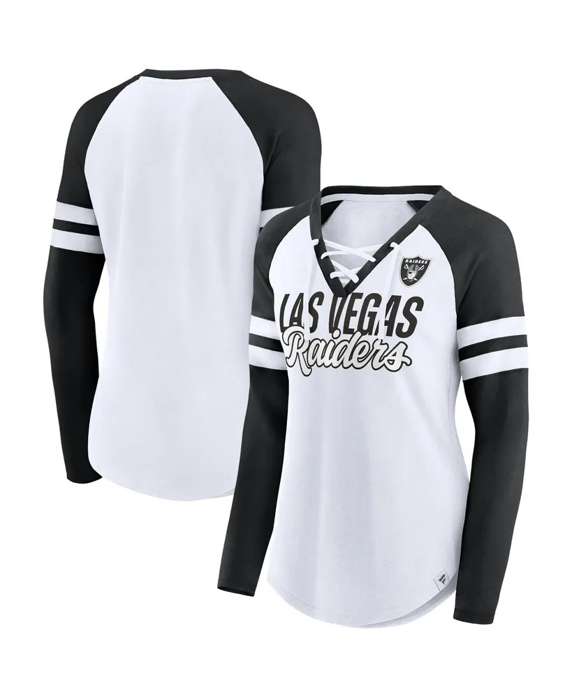 Women's Fanatics White Las Vegas Raiders Plus True to Form Lace-Up V-Neck Raglan Long Sleeve T-shirt