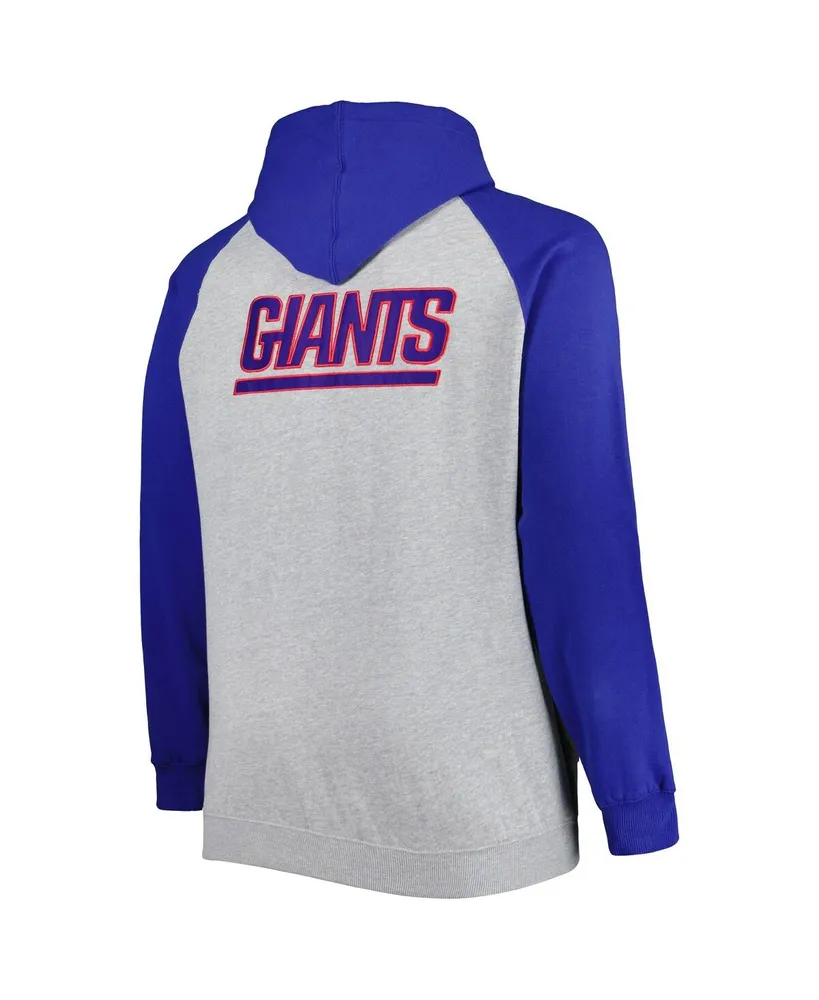 Men's Heather Gray New York Giants Big and Tall Fleece Raglan Full-Zip Hoodie Jacket