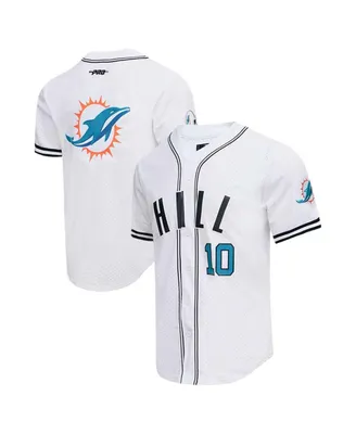 Men's Pro Standard Tyreek Hill White Miami Dolphins Mesh Baseball Button-Up T-shirt