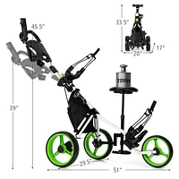 Costway Folding 3 Wheels Golf Push Cart W/Seat Scoreboard Adjustable Handle