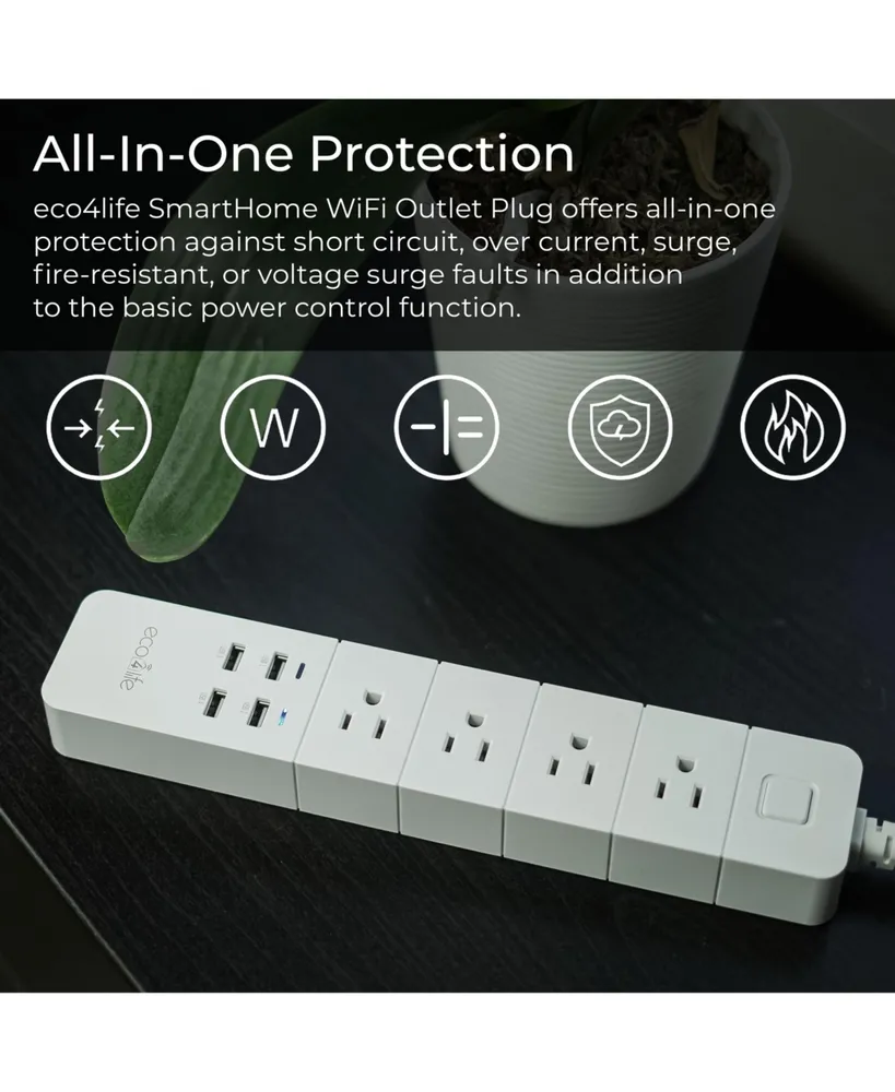 Smart WiFi Power Surge Protector Power Strip(4 Outlets, 4 Usb Charging Ports)