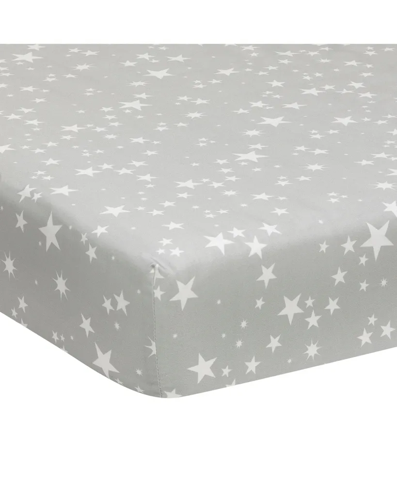 Lambs & Ivy Milky Way Gray/White Stars 100% Cotton Baby Fitted Crib Sheet