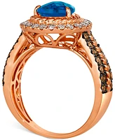 Le Vian Deep Sea Blue Topaz (2 ct. t.w.) & Diamond (1 ct. t.w.) Teardrop Halo Ring in 14k Rose Gold