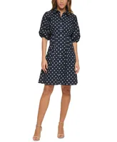 Tommy Hilfiger Women's Cotton Polka Dot Balloon-Sleeve Shirtdress