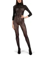 MeMoi Women's Wild Leopard Long Sleeve Seamless Body Stocking