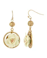 2028 14K Gold Plated Large Ivory Porcelain Rose Earrings