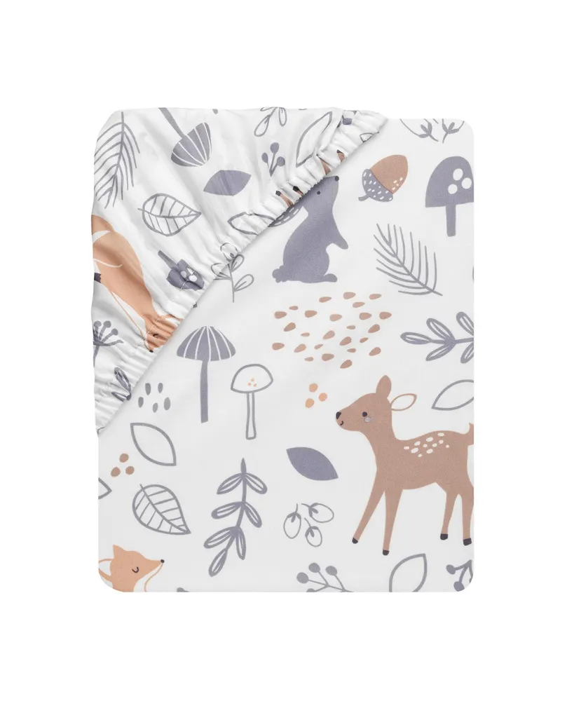 Bedtime Originals Deer Park White/Gray Woodland Animals Baby Fitted Crib Sheet