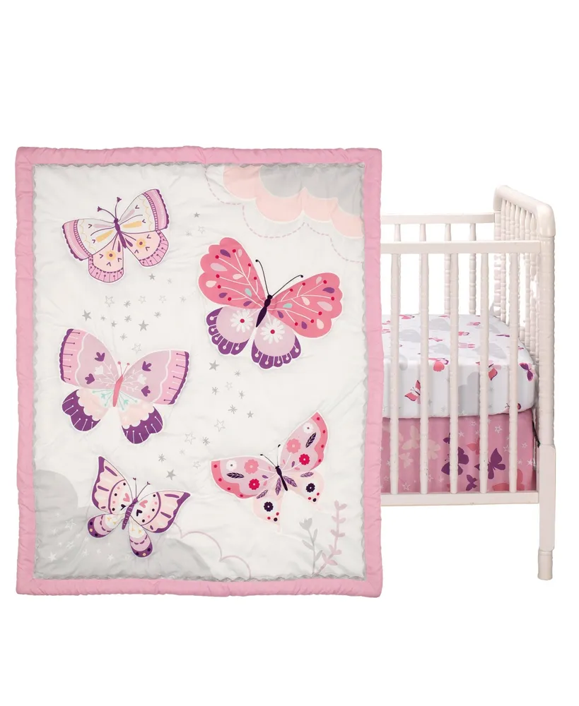 Bedtime Originals Butterfly Kisses Pink/Purple 3-Piece Baby Crib Bedding Set