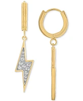 Esquire Men's Jewelry Cubic Zirconia Lightning Bolt Drop Earrings in 14k Gold-Plated Sterling Silver, Created for Macy's