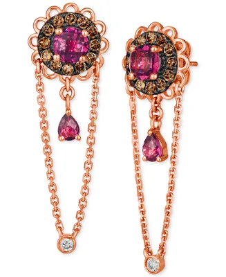 Le Vian Raspberry Rhodolite (1-1/3 ct. t.w.), Chocolate Diamonds (3/8 ct. t.w.) & Nude Diamonds (1/20 ct. t.w.) Linear Drop Earrings in 14k Rose Gold