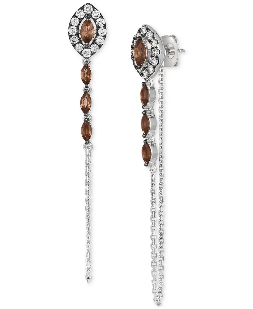 Le Vian Chocolatier Chocolate Quartz (5/8 ct. t.w.) & Chocolate Diamonds (3/8 ct. t.w.) Linear Drop Earrings in 14k White Gold