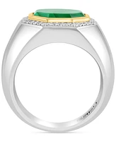 Effy Men's Malachite & White Sapphire (1/2 ct. t.w.) Ring in Sterling Silver & 14K Gold-Plate