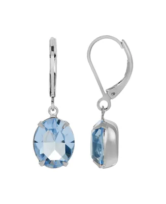 2028 Silver Tone Light Blue Oval Crystal Earrings