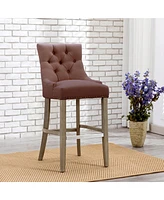 29" Linen Fabric Tufted Buttons Upholstered Wingback Bar Stool